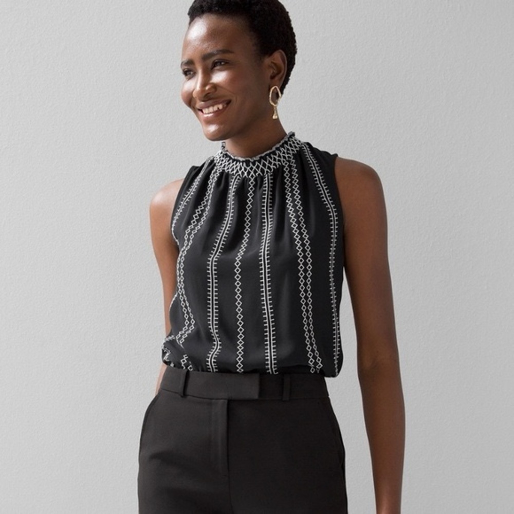 White House Black Market Contrast Sleeve Stitched Top